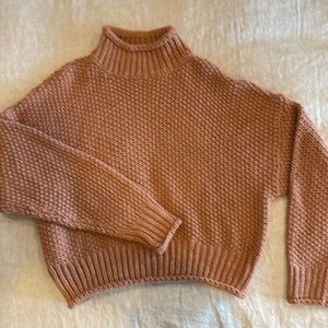 Etophe Studios Chunky Knit Cropped Turtleneck Sweater Tan Brown